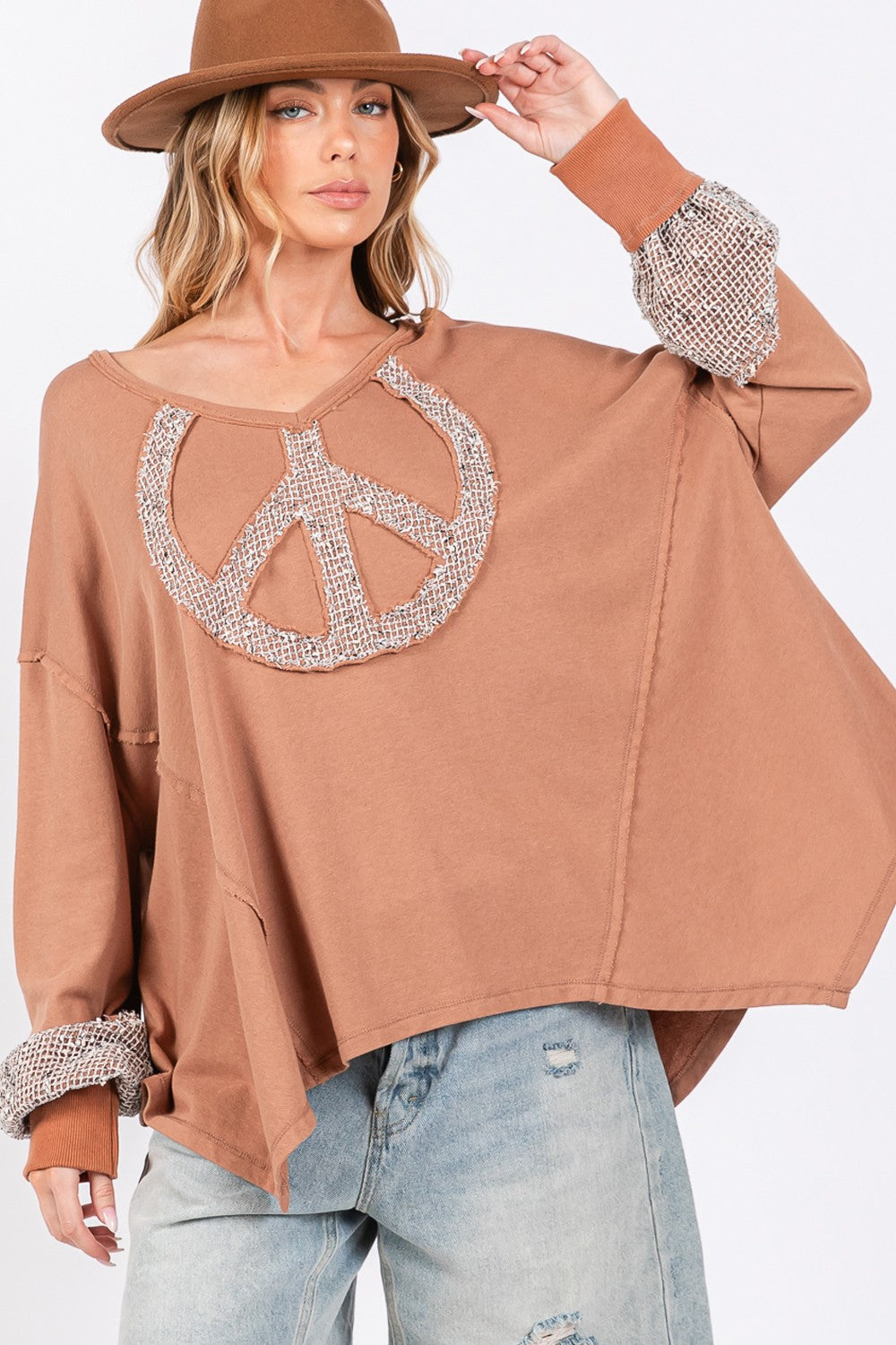 Bohemian Peace Sign Mineral Wash Terry Top