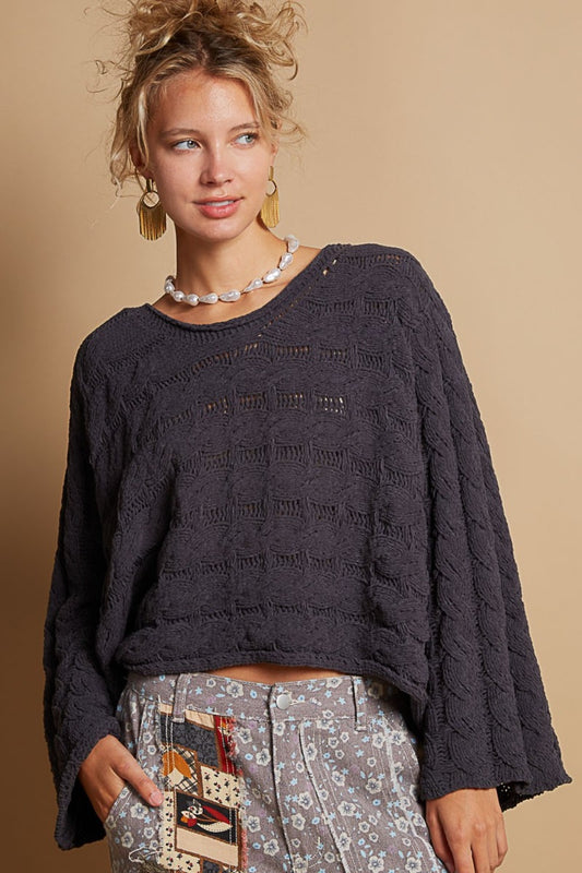 Bohemian Round Neck Cable Knit Cropped Sweater