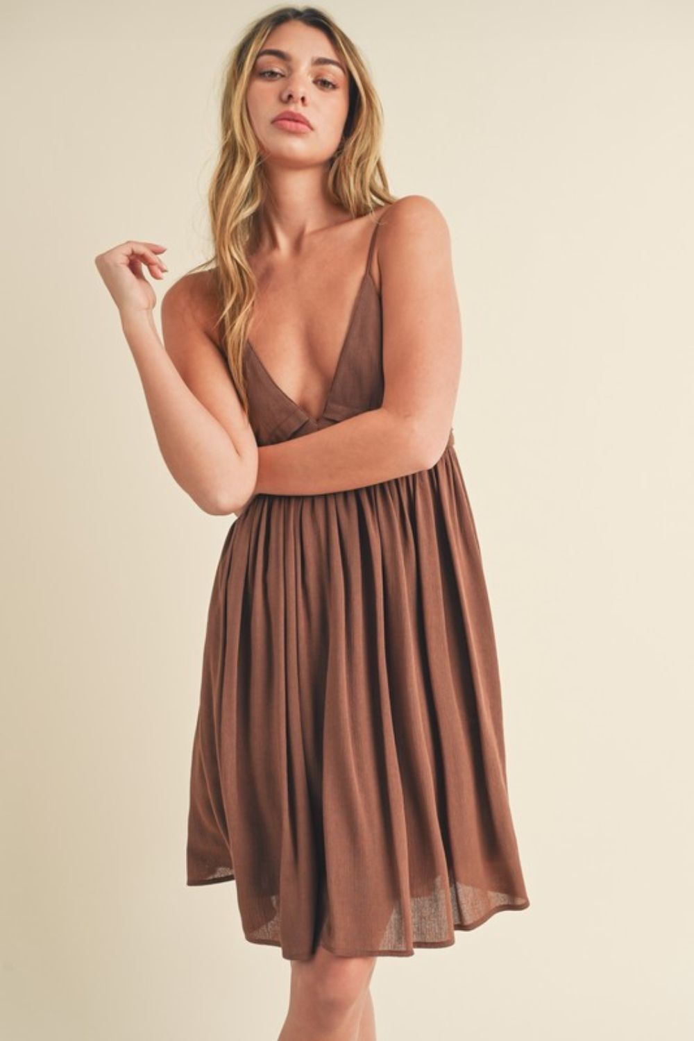 Bohemian Ruched Plunge Mini Cami Dress