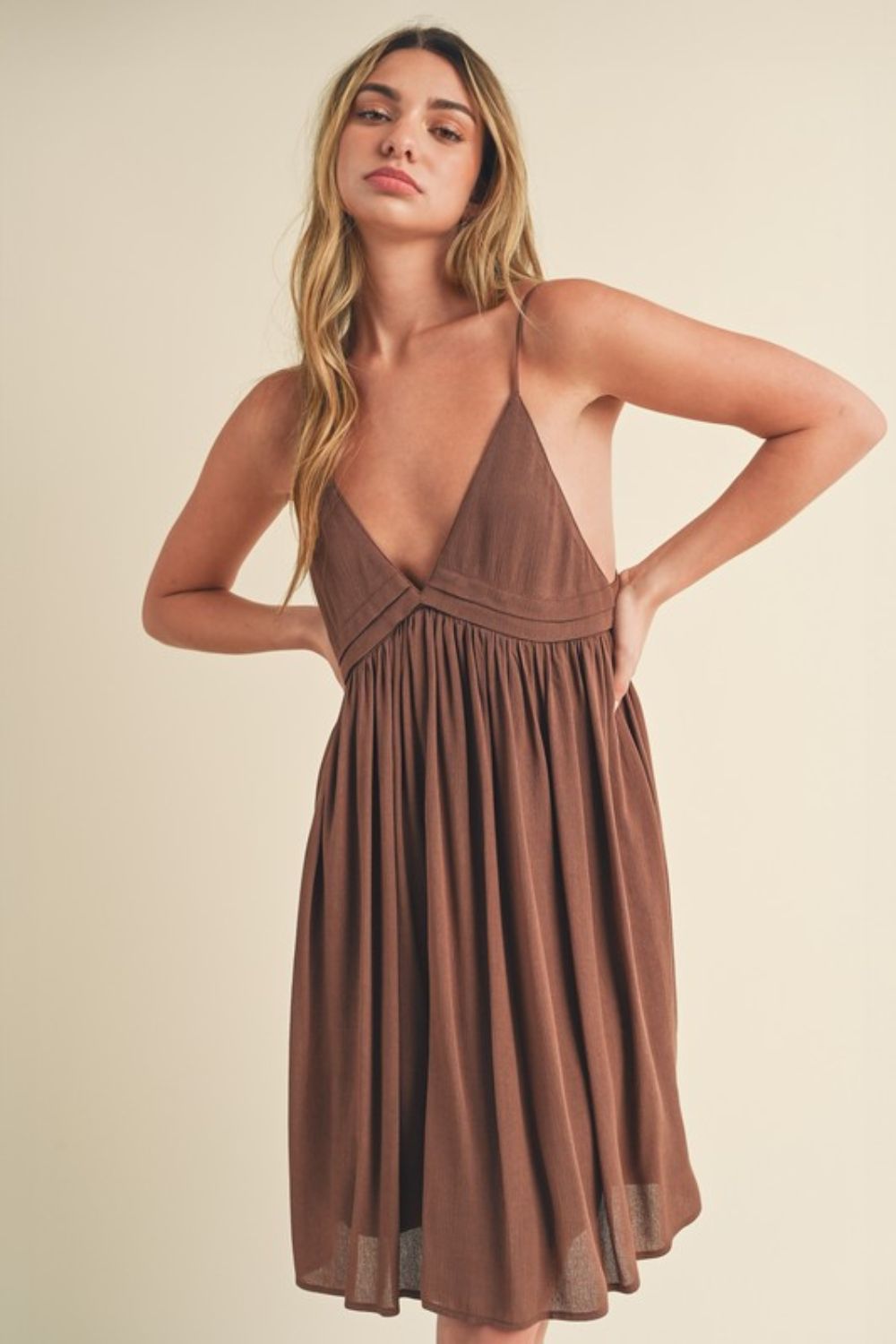 Bohemian Ruched Plunge Mini Cami Dress 1