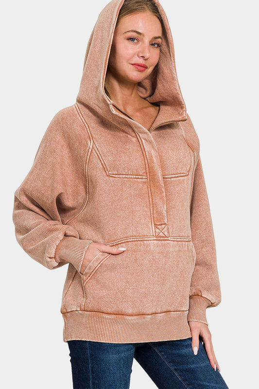 Bohemian Rust Acid Wash Fleece Kangaroo Hoodie