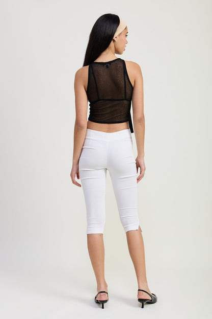 Bohemian Sleeveless Sheer Bow Cropped Top 