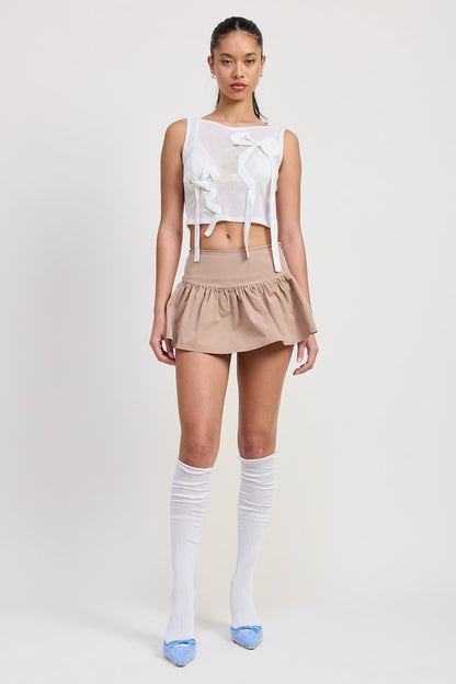 Bohemian Sleeveless Sheer Bow Cropped Top 