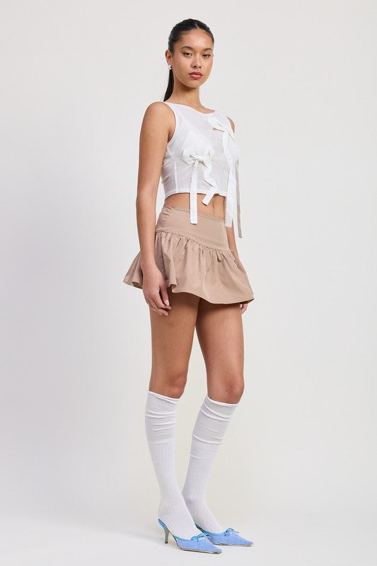 Bohemian Sleeveless Sheer Bow Cropped Top