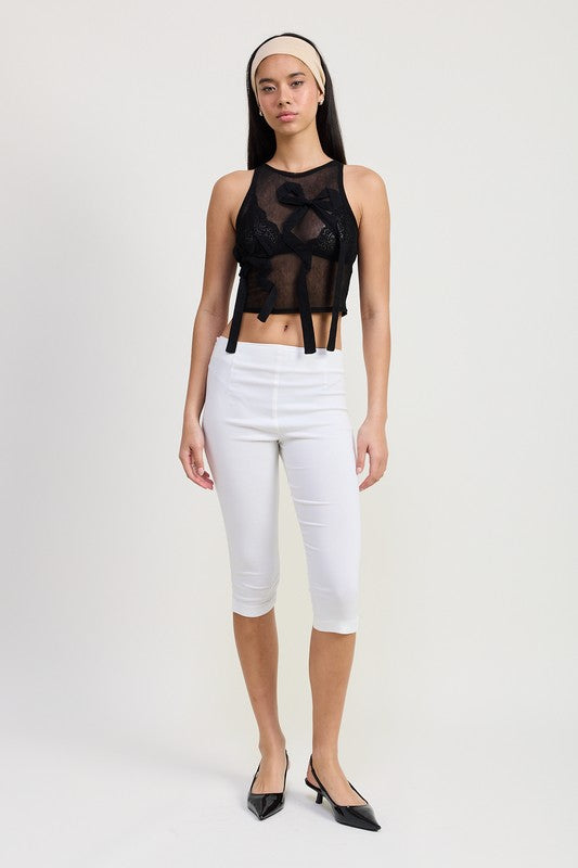 Bohemian Sleeveless Sheer Bow Cropped Top