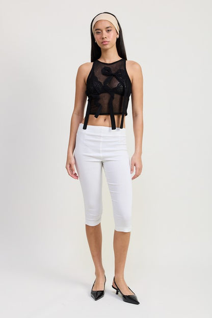 Bohemian Sleeveless Sheer Bow Cropped Top