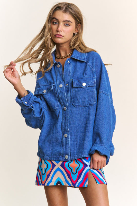 Bohemian Snap Down Long Sleeve Denim Shacket