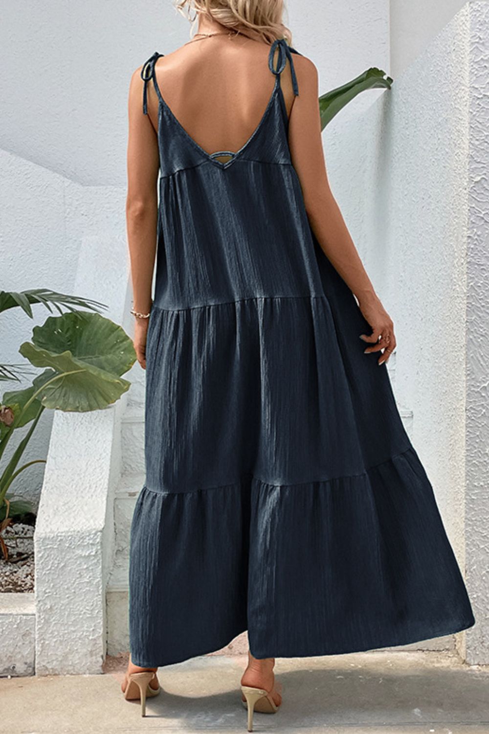 Lidia Bohemian Tie Shoulder Tiered Maxi Dress