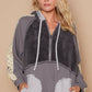 Bohemian Charcoal Half Zip Up Fleece Mix Back Star Patch Hoodie