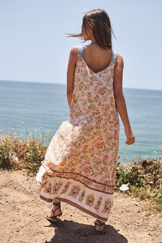 Pretty bohemia floral outlet v neck maxi dress