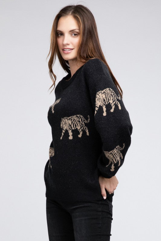 Bohemian Tiger Pattern Pullover Sweater