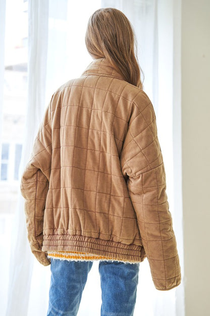 Bohemian Washed Soft Comfy Quilting Zip Closure Jacket