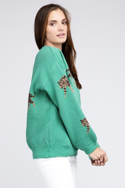 Bohemian Tiger Pattern Pullover Sweater