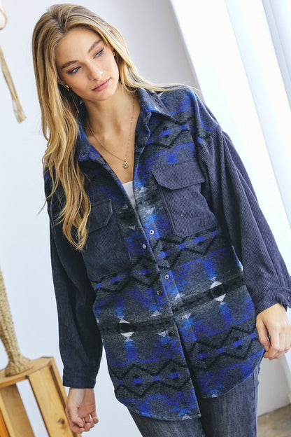 Bohemian Plaid Aztec Printed Button Down Long Sleeve Shirt Jacket