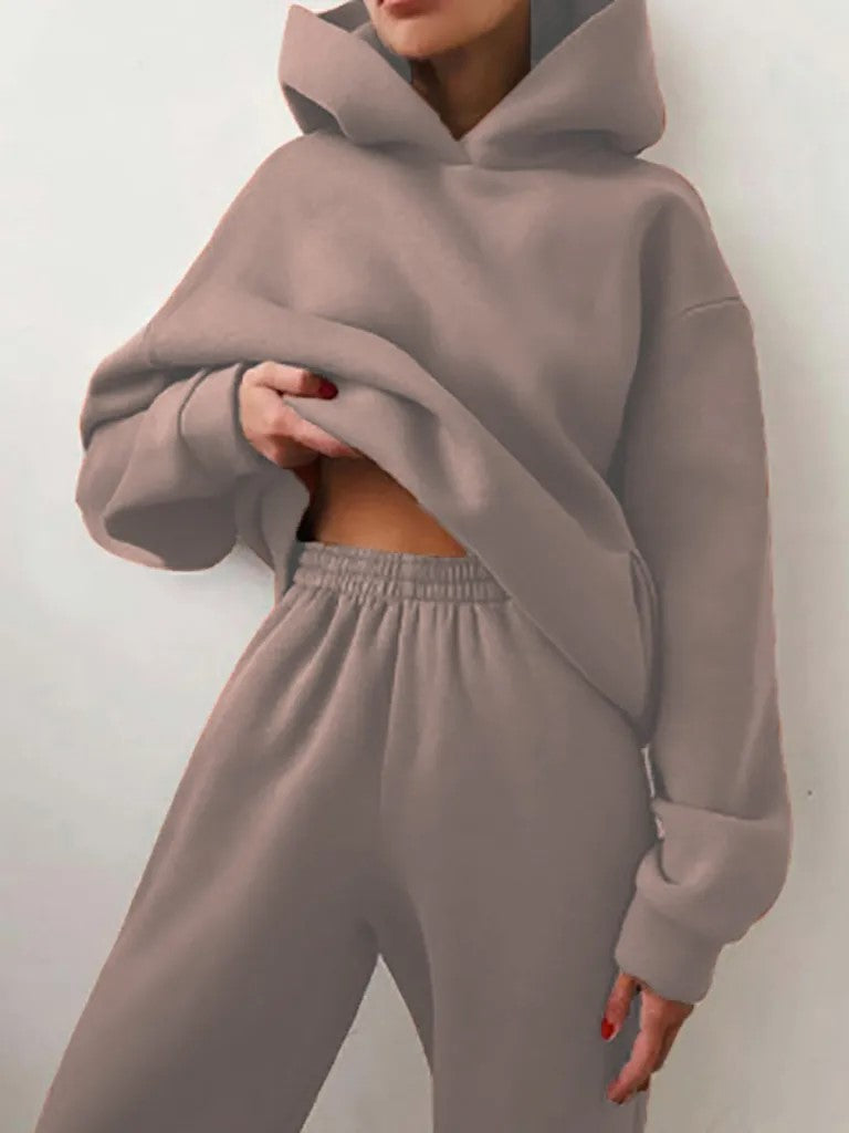 Women's Trendy Solid Color Hoody Sweatshirt and Sweatpants Set