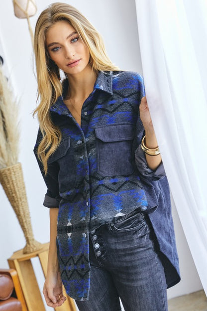 Bohemian Plaid Aztec Printed Button Down Long Sleeve Shirt Jacket