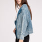 Bohemian Acid Wash Cotton Waffle Hooded Zip-Up Jacket