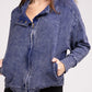 Bohemian Acid Wash Cotton Waffle Hooded Zip-Up Jacket