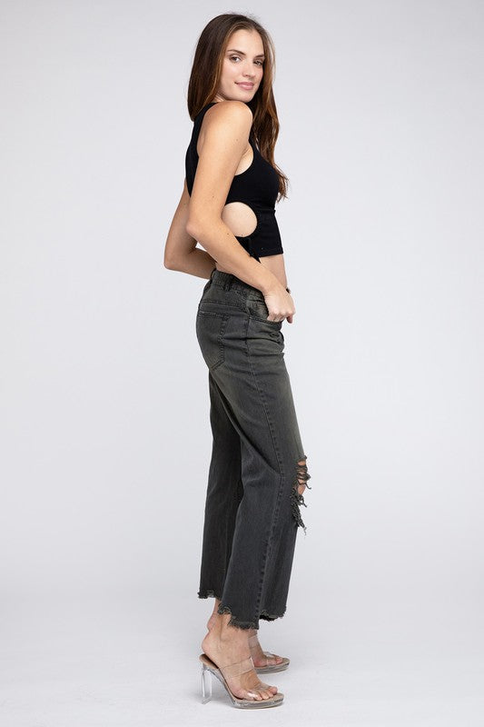 Bohemian Distressed Vintage Washed Wide Leg Pants