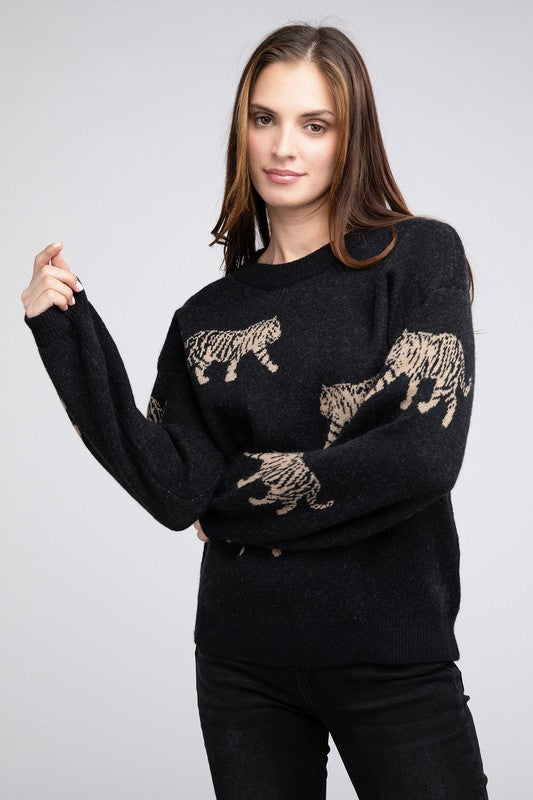 Bohemian Tiger Pattern Pullover Sweater