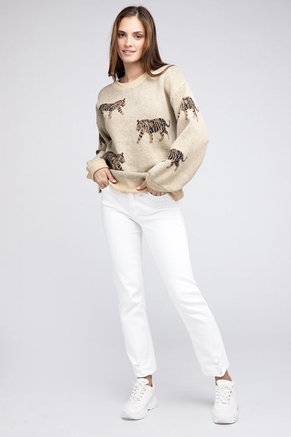 Bohemian Tiger Pattern Pullover Sweater