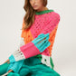 Bohemian Rocker Color Block Distressed Detail Pullover Sweater