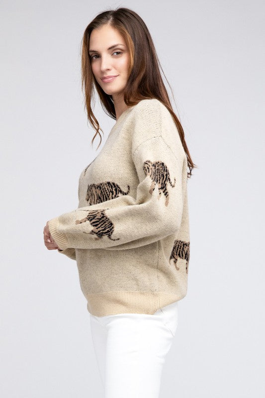 Bohemian Tiger Pattern Pullover Sweater