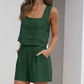 SALE Casual Cotton Sleeveless Square Neck Top + Shorts Two-Piece Set