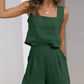 Casual Cotton Linen Sleeveless Square Neck Top + Shorts Two-Piece Set