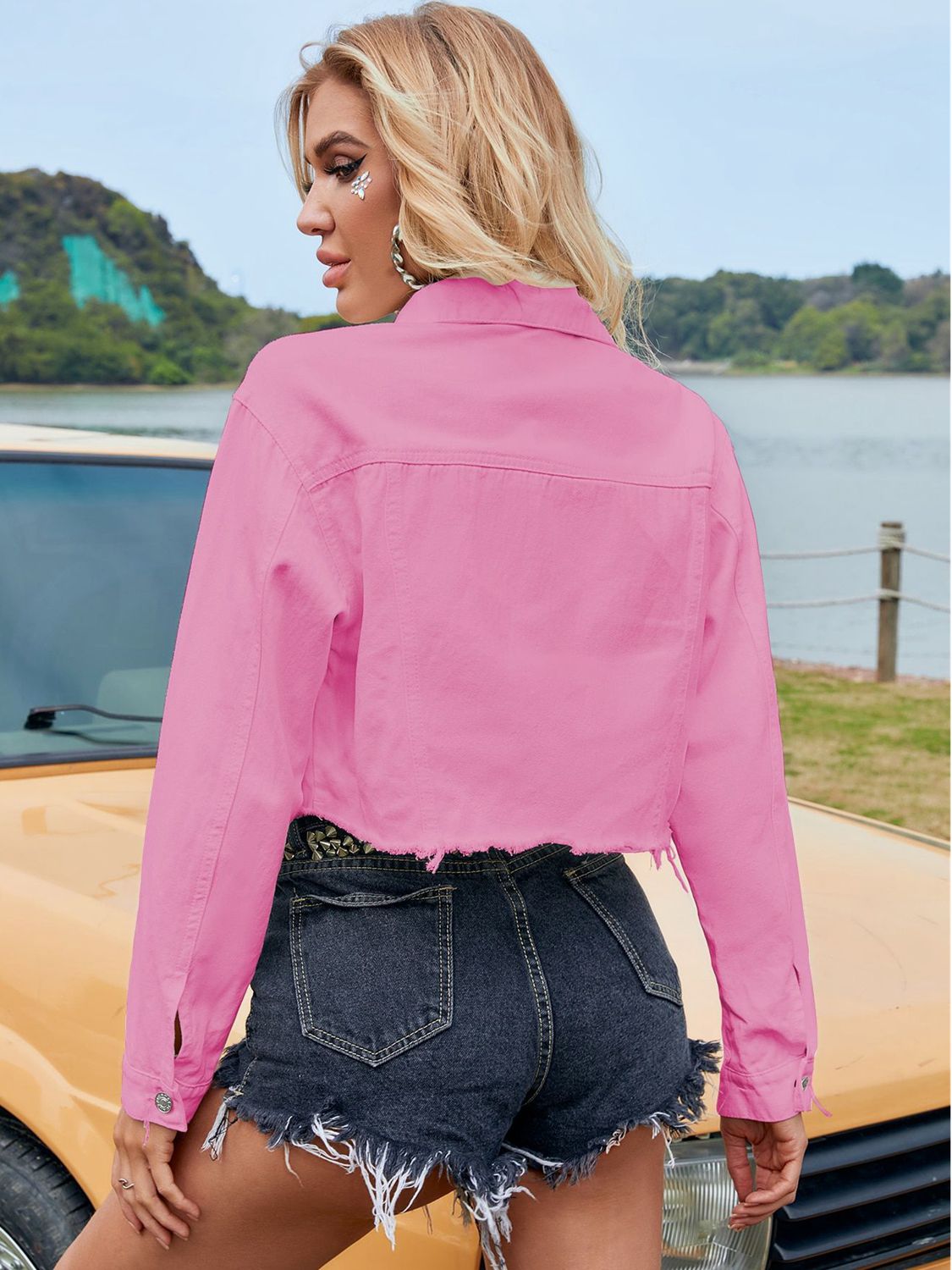 Baby pink 2024 cropped denim jacket