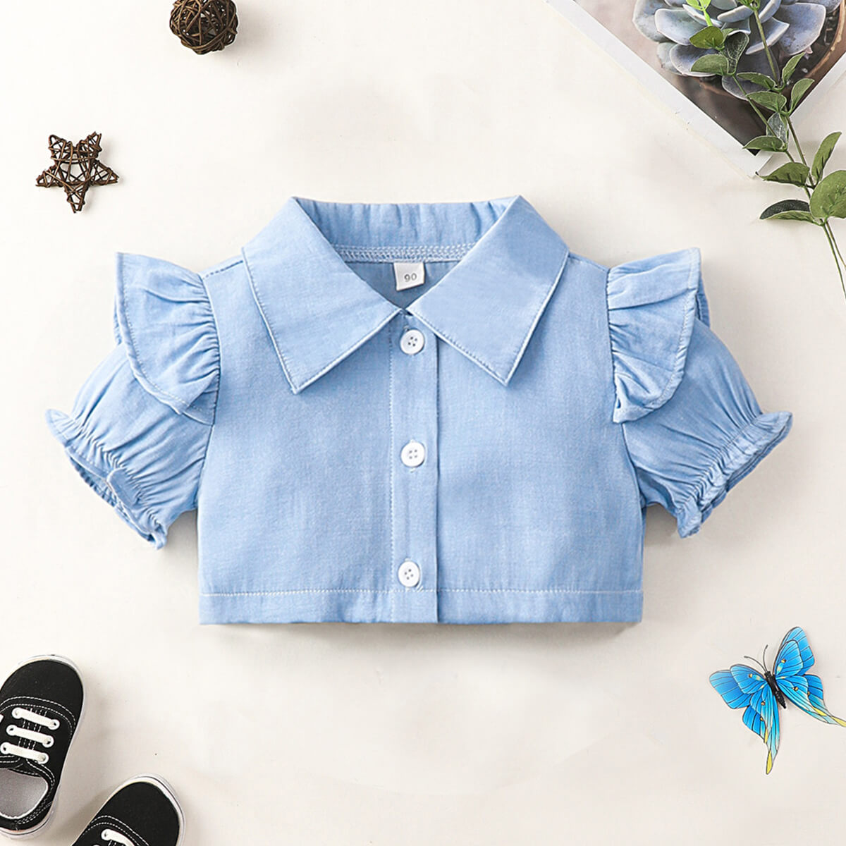 Toddler Girl Button Front Long-sleeve Denim Shirt Only د.ب.‏ 5.50 بات بات  Mobile