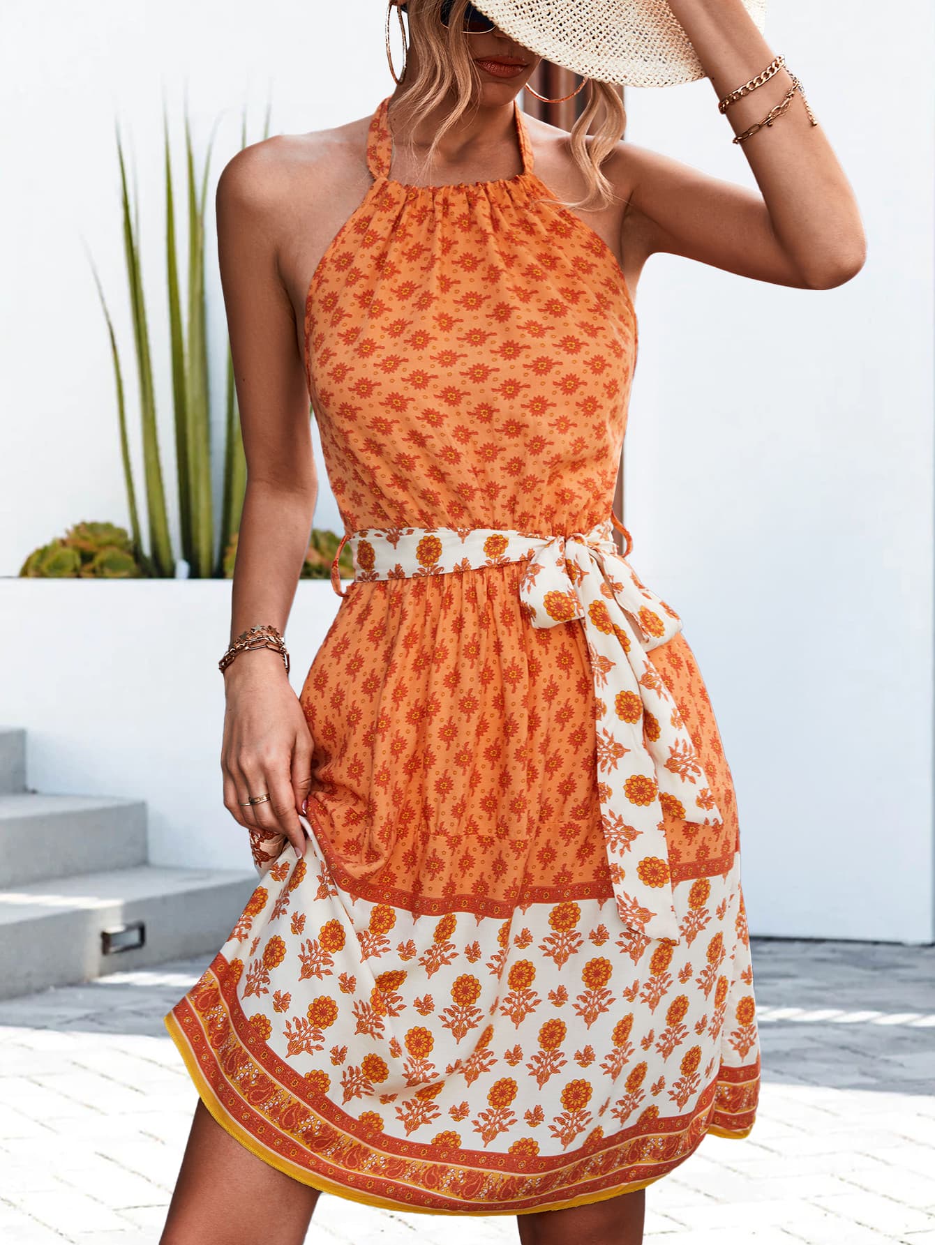 White and clearance orange floral dress