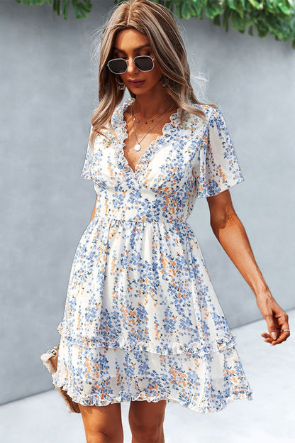 Chloe Boho Printed Flutter Sleeve V-Neck Dress