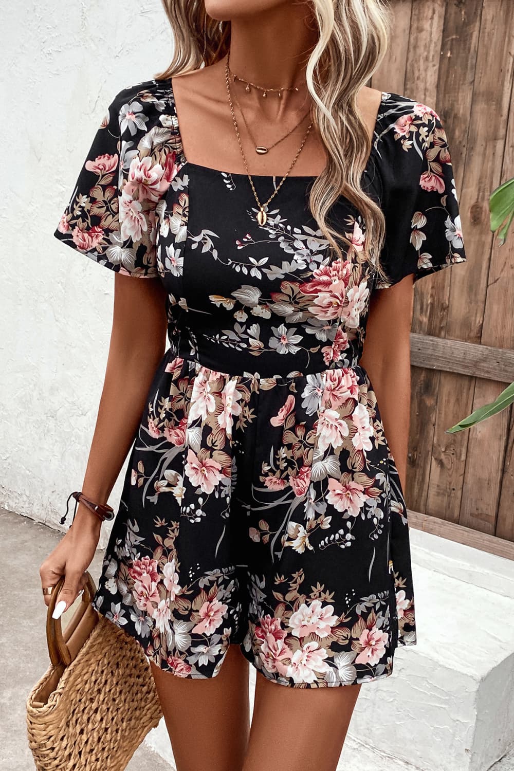 Tie up back outlet floral romper dress