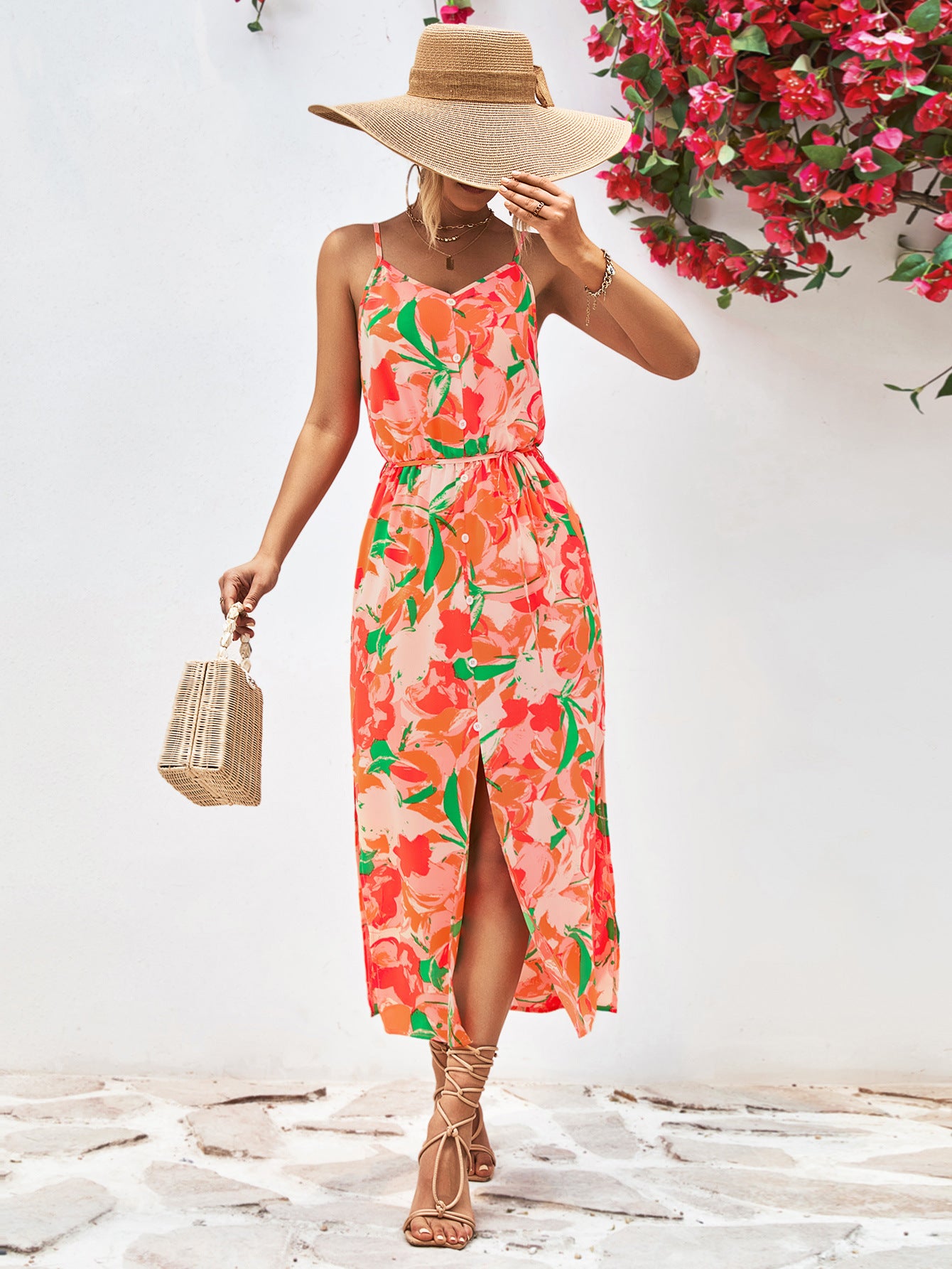 Floral best sale strap dress