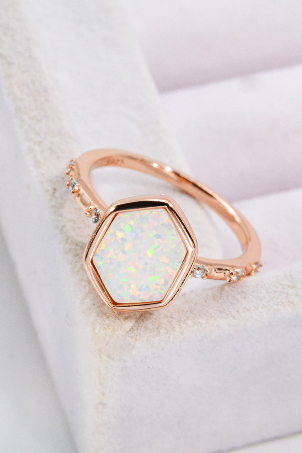 Boho Minimalist Opal Hexagon 925 Sterling Silver Ring