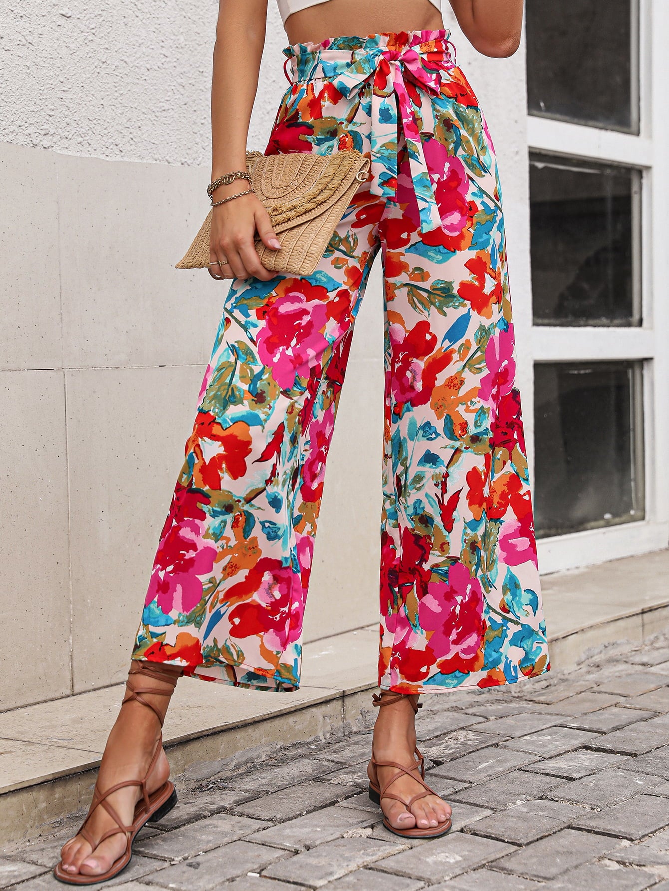 High Tide floral high-rise cropped pants in multicoloured