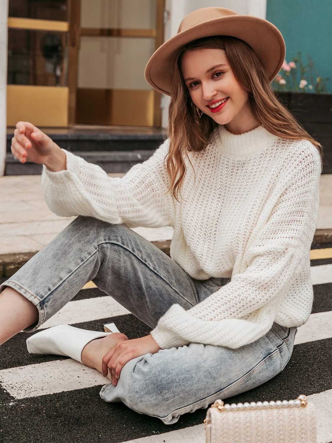 Bohemian Round Neck Dropped Shoulder Long Sleeve Sweater