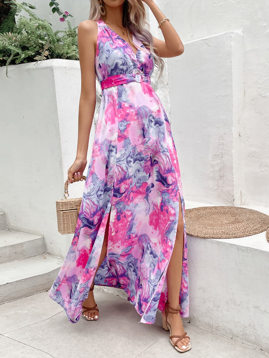 Charlotte Printed Open Back Slit Sleeveless Maxi Dress