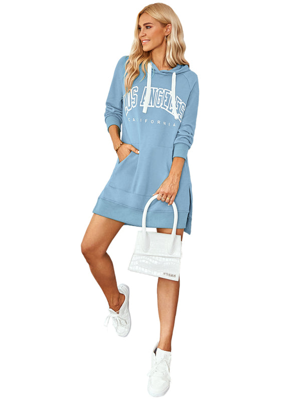 Hooded Los Angeles California Sporty Street Sweatshirt Dress