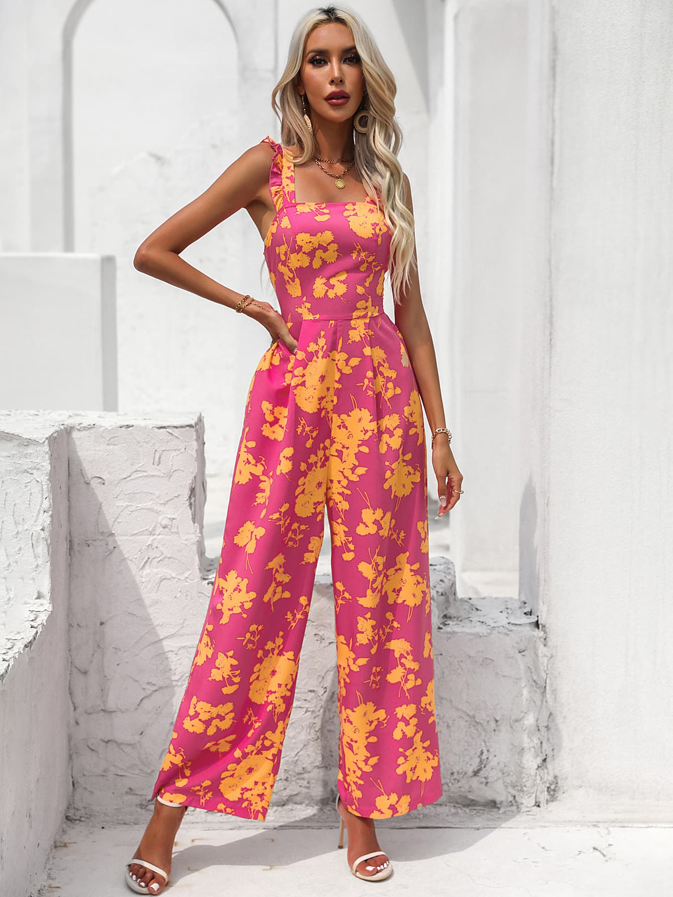 Bright floral sales jumpsuit