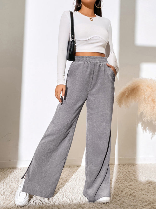 Womens Pants Winter Womans Casual Loose Wide Leg Mid Waist Full Length  Trousers Elastic Waist Woolen Knitted From Elseeing, $43.94
