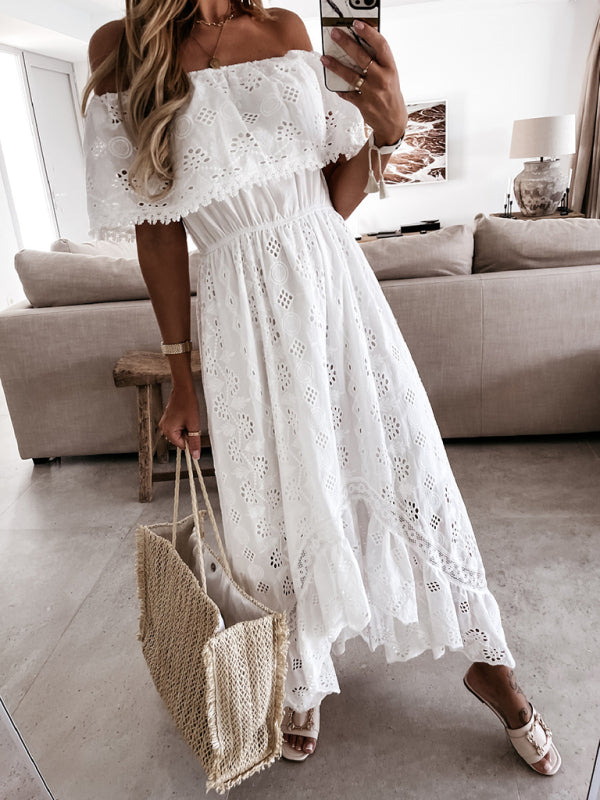 White Boho Lace Shoulder Maxi Dress – OliverandJade