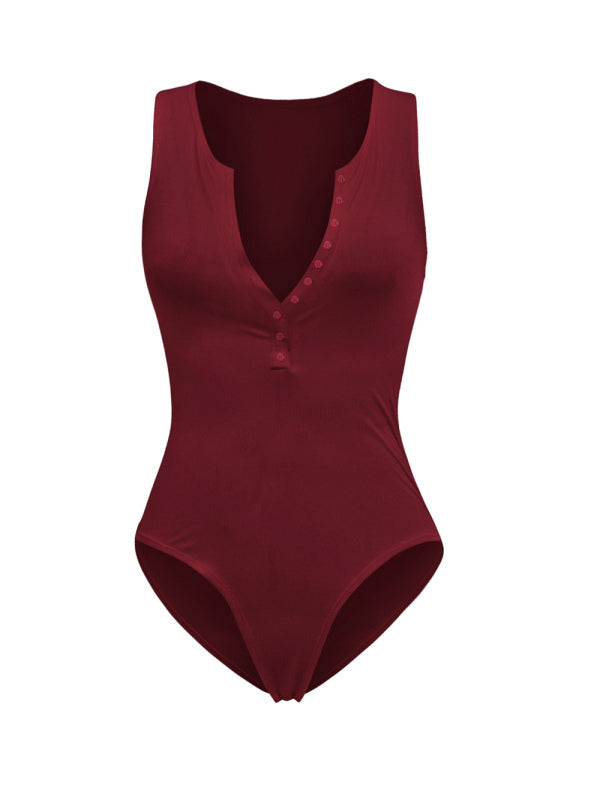 Sexy Red Bodysuit - Knit Ribbed Bodysuit - Square Neck Bodysuit