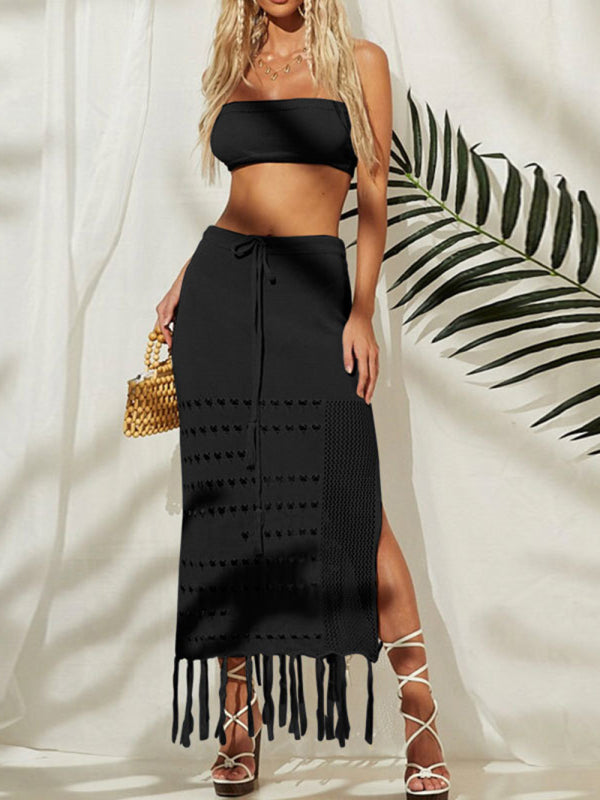 Boho Top and Knit Skirt Two Piece Bikini Coverup Outfit