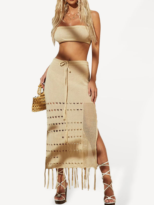 Boho Top and Knit Skirt Two Piece Bikini Coverup Outfit