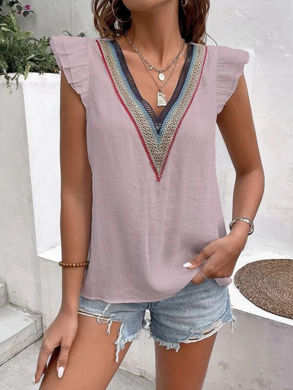 Bohemian Embroidery V-neck Top