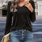 Boho Women's Solid Color V-Neck Lace Trim Long Sleeved Top