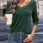 Boho Women's Solid Color V-Neck Lace Trim Long Sleeved Top